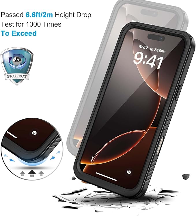Lanhiem for iPhone 16 Pro Max Case, IP68 Waterproof Dustproof Shockproof Cases with Built-in Screen Protector, Full Body Heavy Duty Rugged Phone Cover for iPhone 16 Pro Max - 6.9 inch (Black/Clear)