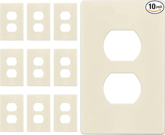 ENERLITES Duplex Outlet Receptacle Cover, Screwless Wall Plate, Standard Size, 1-Gang 4.68" x 2.93", Unbreakable Polycarbonate Thermoplastic, UL Listed, SI8821-LA-10PCS, Light Almond, 10 pack