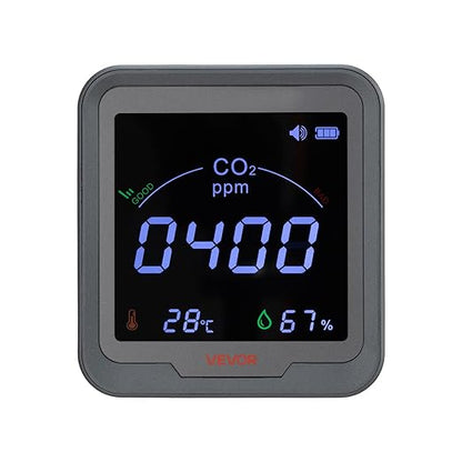 VEVOR Carbon Dioxide Monitor, CO2 Controller with Temperature and Humidity Display, NDIR Sensor, Carbon Dioxide Detector for Bedside, Home, Office, Car, Lightweight & Portable
