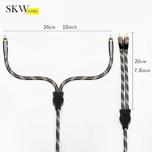 SKW RCA Y Splitter Cable 1 Male to 2 Male Subwoofer Cord, BG Series Ultra-high Purity Copper RCA Y Cable with OD 7.0mm, Multiple Shield Stereo Audio Cable for Subwoofer, Home Theater 6.5ft (2M)