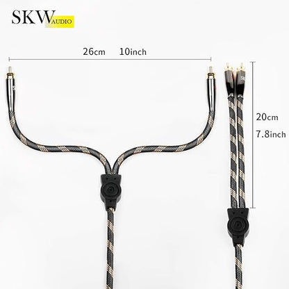 SKW RCA Y Splitter Cable 1 Male to 2 Male Subwoofer Cord, BG Series Ultra-high Purity Copper RCA Y Cable with OD 7.0mm, Multiple Shield Stereo Audio Cable for Subwoofer, Home Theater 9.8ft (3M)