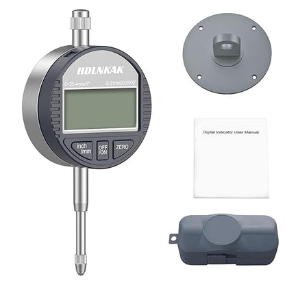 HDLNKAK Electronic Digital Dial Indicator Gauge Inch/Metric Conversion 0-1 Inch/25.4 mm Digital Probe Indicator Dial Test Gauge High Resolution: 0.0005''/0.01mm
