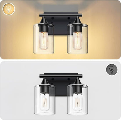 XPEHK Vanity Lighting Fixtures,2-Light Bathroom Lights Over Mirror,Modern Sconces Wall Lighting with Clear Glass Shade,Light Fixture for Bathroom Bedroom Living Room Vanity Table Hallway