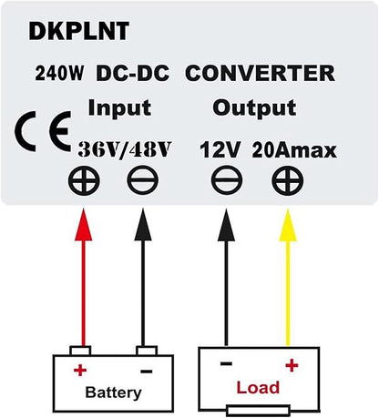 dkplnt 20A 240W 12v Golf Cart 48V 36V to 12V Converter Voltage Regulator Reducer Transformer with Fuse
