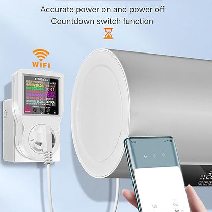 WiFi Smart Plug with Energy Monitoring Electricity Usage Monitor with LCD Display Smart Metering Socket for Home Appliances AC85‑265V US Plug 16A Maximum Current 3680W