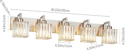 FDPBY Modern Bathroom Vanity Light 5-Lights Brushed Nickel Vanity Light Crystal Wall Light Bathroom Light Fixtures