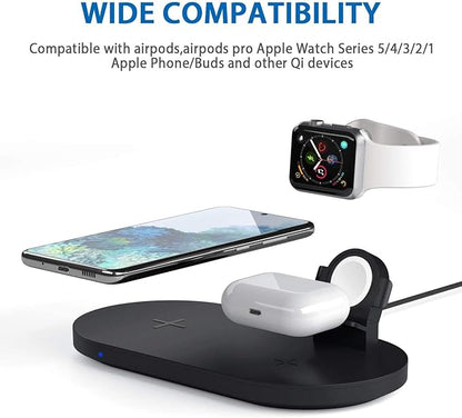 Seacosmo Wireless Charger, 3 in 1 Qi-Certified Fast Charging Station Dock for iPhone/for Samsung, for Airpods 2 3, Nightstand Docking Station for iWatch Series (Exclusive of for iWatch Cable), Black