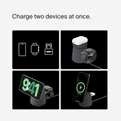 Belkin 2-in-1 Qi2 Wireless Charging Dock 15W Fast Charge iPhone Charger Compatible with iPhone 17, 16, 15, 14, and 13 Series, AirPods, and Other Qi2 Enabled Devices, Includes Power Supply - Black