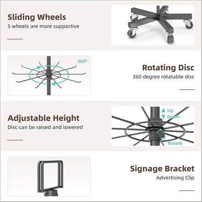 YEOOE Upgraded Retail Display Stand 7 Tier Spinning Display Stand, Movable Shop Spinner Rack with Hooks, Retail Display Racks for Jewelry Keyring Hats Socks Toys (Black)