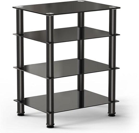 FITUEYES 4-Tier Media Stand Audio/Video Component Cabinet with Glass Shelf for/Apple TV/Xbox One/PS4 AS406001GB