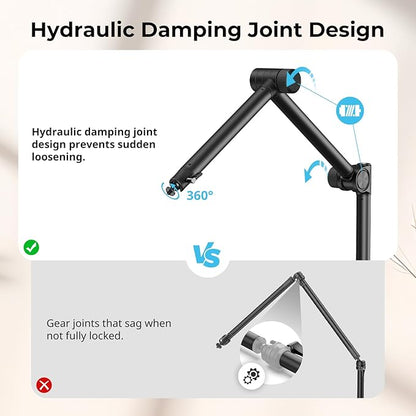 SMALLRIG Overhead 3-Section Desktop Camera Bracket, Damping Boom Arm Desk Mount with 360 Rotatable Ball Head, Tabletop C Clamp, Max Load to 4.4lbs / 2kg for Photography Videography Live Stream