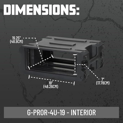 Gator Cases Pro Series 4U Rolling Rack Case with 19" Depth, Tow Handle & Recessed Wheels, Roto Molded Made in USA (G-PROR-4U-19)