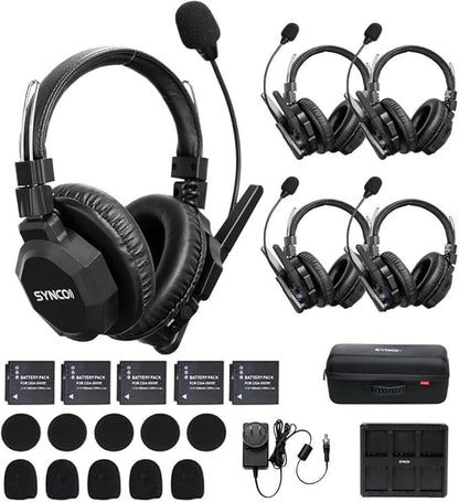 SYNCO XTalk XMax5 Wireless Intercom Headset System with Dual-Ear Design Telephone Headsets System Random Master Device,2.4GHz Full Duplex 500 m/1640 ft for 5-Person Team Communication