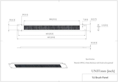 QiaoYoubang 10 Pack 1U Horizontal Rack Mount Cable Management Panel with Cable Entry Brush for 19-Inch Rack Or Cabinet Black (1UCMB1U10PC)
