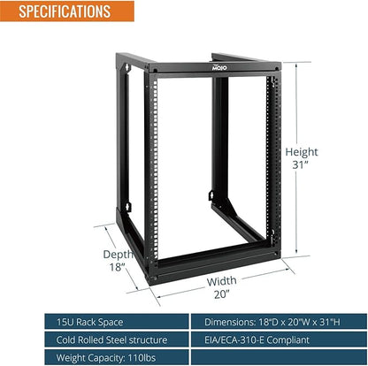 Tecmojo 15U Server Rack with Swing Gate, 15U Rack for 19inch Computer/AV/Data/IT/Media Equipment, Wall Mount Server Rack with 18inch Depth, Square&Tapped Holes