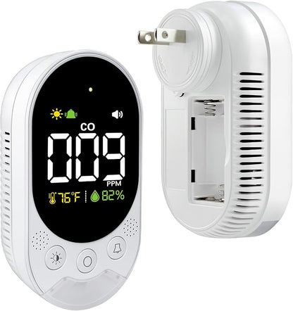 LSENLTY Portable Carbon Monoxide Detector with Battery, 2.7 Inch Large Screen Plug-in CO Detector, Lsenlty 3-in-1 Portable CO Detector (Temp and Hum), with Remind Function for RVs, Hotels, Travel