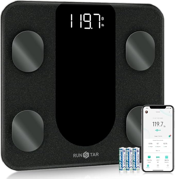 RunSTAR Smart Scale for Body Weight, Digital Bathroom Scale BMI Weighing Body Fat Scale, Body Composition Monitor Health Analyzer with Smartphone App, 400 lbs - Black