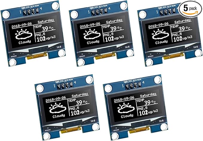 Hosyond 5 Pcs 1.3 Inch IIC I2C OLED Display Module 128x64 Pixel SH1106 Screen Module Compatible with Arduino/Raspberry Pi (White)