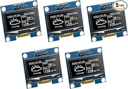 Hosyond 5 Pcs 1.3 Inch IIC I2C OLED Display Module 128x64 Pixel SH1106 Screen Module Compatible with Arduino/Raspberry Pi (White)