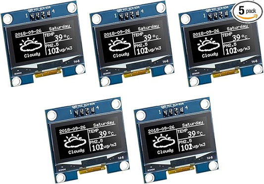 Hosyond 5 Pcs 1.3 Inch IIC I2C OLED Display Module 128x64 Pixel SH1106 Screen Module Compatible with Arduino/Raspberry Pi (White)