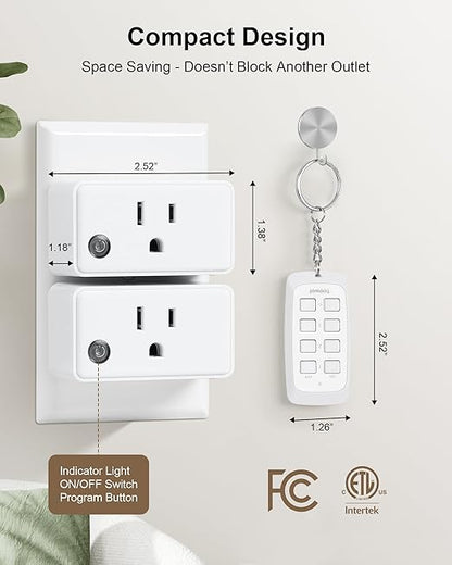 Wireless Remote Control Outlet with All On/Off Switch, 200FT RF Range, Mini Electrical Outlet Plug, 15A/1875W High-Power Switch for Christmas Lights, Fans, Household Appliances (3 Outlets + 1 Remote)
