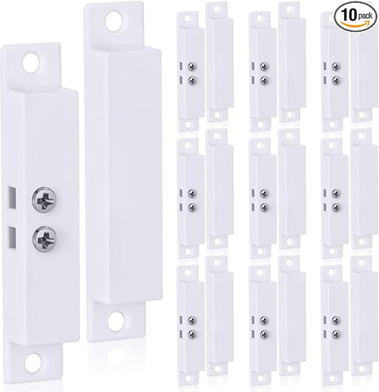 Tellegloww 10 Sets NC Wired Surface Mounted Alarm Magnetic Door Contact Sensor Door Window Reed Switch Sensor with Double Side Tape for Security