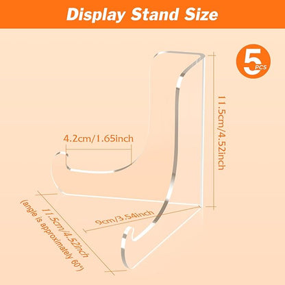 Dooiclear 5 Pack Acrylic Display Stand, Plate Stand for Display, Clear Easel Stand, Display Holder for Card, Frame, Picture, Magazine, Book, CD, Phone (Large/ 4.5 Inch)