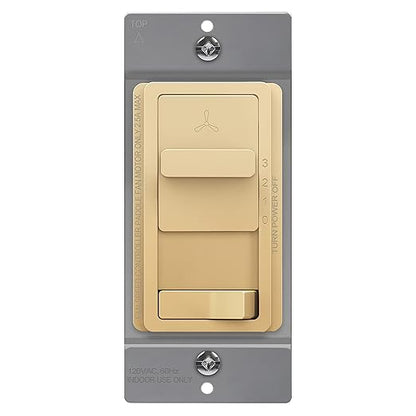 TOPGREENER Kalide Light Switch and 3-Speed Ceiling Fan Control Combo, in Wall Light and Fan Combination Switch, Single Pole, 2.5A, 720W, Neutral Wire Not Required, TGSFS3-GD, Gold