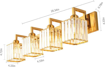 FDPBY Modern Crystal Bathroom Vanity Light 4-Lights Gold Brushed Brass Finish Modern Crystal Wall Lamp Bathroom Vanity Lighting