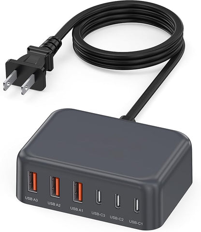 USB C Charger Block, 100W GaN 6 Port PD USB C QC USB A Wall Charger Adapter Plug Cube, Super Fast Type C Charging Station Hub for iPhone 17 16 15 14 Pro Max iPad Samsung Pixel