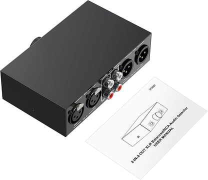 PROZOR 2-IN-2-OUT XLR Balanced/RCA Converter Audio Selector Splitter | Passive Switch Box with Volume Control