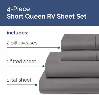 RV Short Queen Sheet Set 60 X 75 - 4 Piece RV Short Queen Bed Sheets - Soft, Breathable & Cooling - Designed for Bunks, Trailers & Camper - Fits 8” to 12" Mattress - Hotel Luxury Bedding - Dark Grey