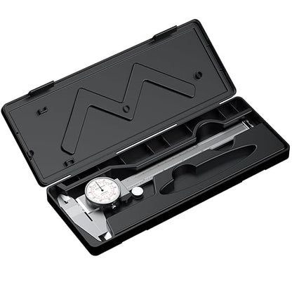 HDLNKAK Dial Caliper 0-6"/150mm Dual Reading Scale, Inch/Metric SAE Standard, Stainless Steel Caliper Measuring Tool Accurate to 0.001”/ 0.02 mm, Silver