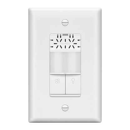 LIDER Humidity Sensor Switch and Motion Sensor Light Switch, PIR Sensor, Humidity Detection, Occupancy/Vacancy, No Neutral Required, ¼ HP, 1-Pole, UL Listed, White, Wall Plate Included