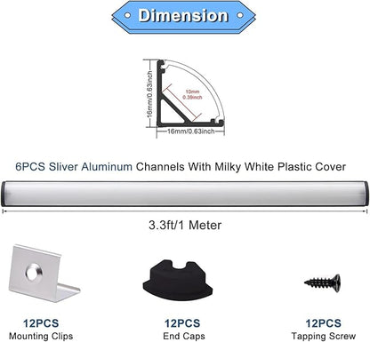 VST 10pack 3.3ft LED Channel, V Shape Diffuser, Aluminum Channel System with Milky Cover, End Caps and Mounting Clips, Aluminum Profile for LED Strip Light Very Easy Installation