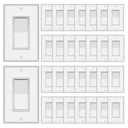 ThunderWay Single Pole Decorator Wall Light Switch with Wall Plate, 15A 120V/277V, On/Off Paddle Switch, Residential Grade - UL Listed, White (30)