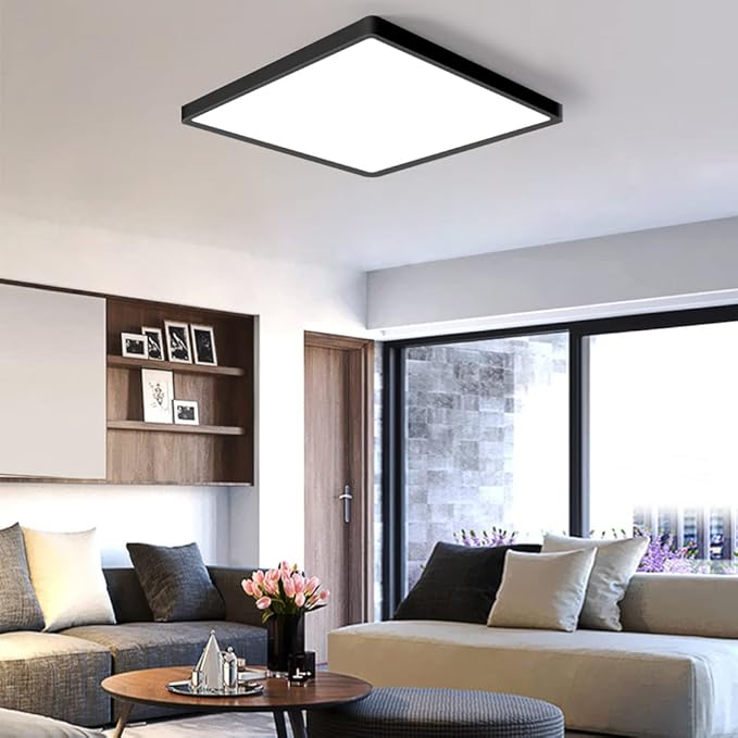 12inch 24W LED Flush Mount Ceiling Light, 5000K Square LED Ceiling Light, Black Flat Panel Lights for Bedroom, Kitchen, Living Room