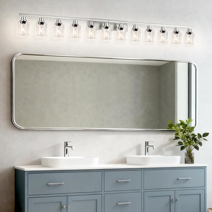 DIKAIDA Brushed Nickel Bathroom Vanity Light, 12 Light Brushed Nickel Bathroom Lighting fixtures Over Mirror, Brushed Nickel Bathroom Vanity Lights Wall Lighting for Mirror Bedroom, Living Room