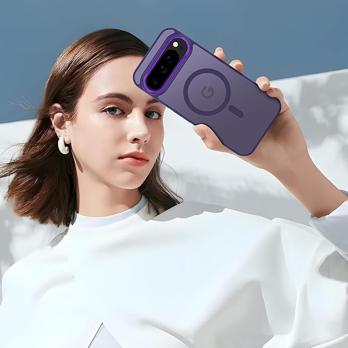 Magnetic for Google Pixel 9 Pro XL Case, [Military Grade Drop Protection] [Compatible with MagSafe] Shockproof Slim Translucent Matte Anti-Slip for Women Girls Men Case, Deep Purple