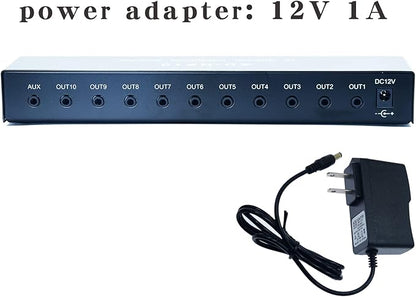 aux Mini Jack TRS 3.5 mm Input 1 in 10 Out Channel Headphone Amplifier Stereo Audio Amp with 12V 1A Power Adapter Distributor Headphone Splitter for Studio and Stage Black
