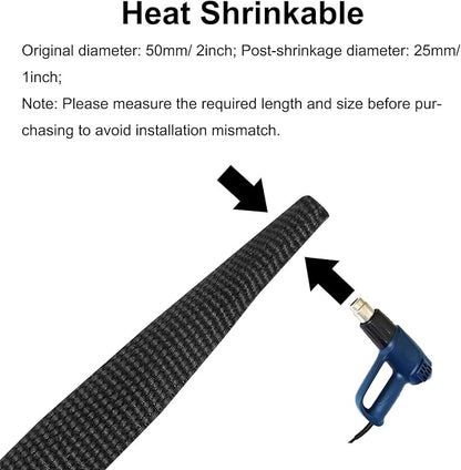 MECCANIXITY Braided Cable Sleeves Heat Shrinkable Fabric Sleeving, 2" 40ft Black 2:1 Ratio Heat Shrinkable Cord Protector for Harness Cable, Network Cable Protection, Cable Management