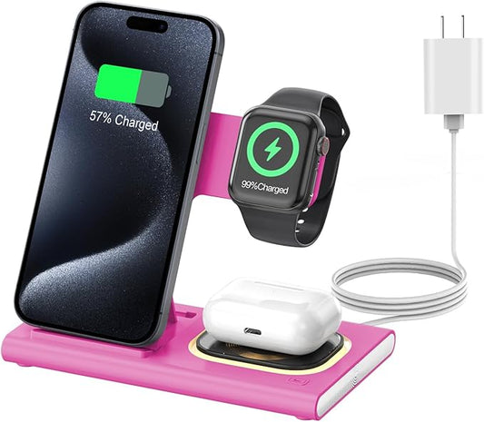 3 in 1 Charging Station for iPhone 17 - Wireless Charger for Apple Devices for iPhone 17 16 15 14 13 12 11 Pro Max - Foldable Wireless Charging Station Dock Stand for Apple Watch Series & AirPods