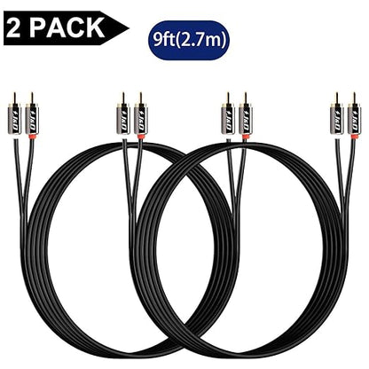 J&D RCA Cable, (2 Pack) Gold-Plated RCA Audio Cables, Copper Shell 2RCA Male to 2RCA Male Stereo Audio Cable, 9 Feet