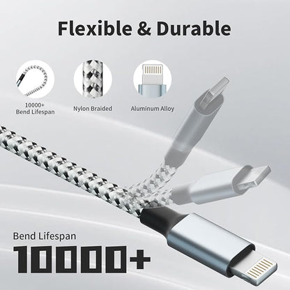 USB C Multi Charging Cable, (2 Pack 4FT), 3 in 1 Charging Cable Nylon Braided Universal Charger Cable with Type-C, Micro USB,IP Port for iPhone16/15 Series/Cell Phones & Pads and Other Devices
