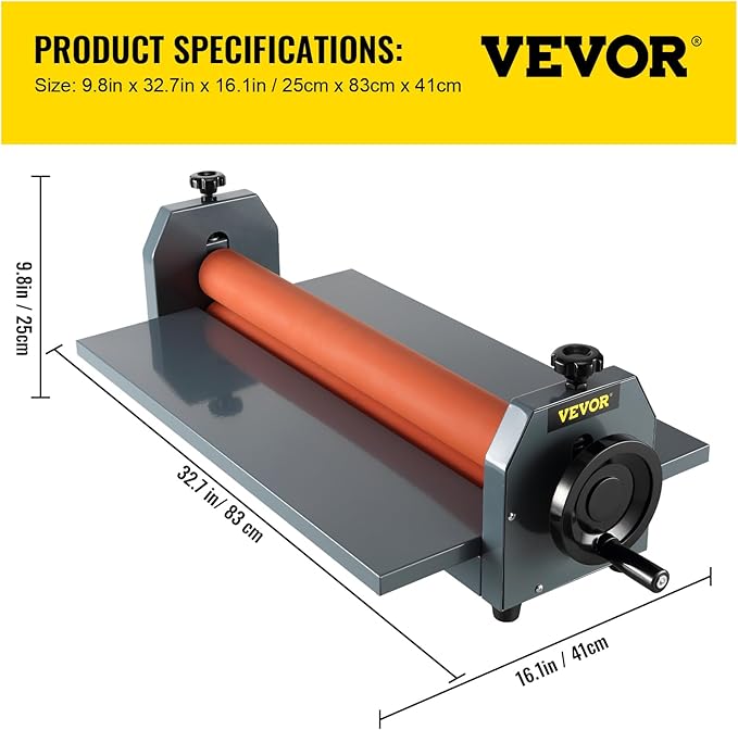 VEVOR Manual Cold Roll Laminator Commercial Professional 25 Inch 1.18" Thickness Foldable Roll Laminating Machine Vinyl Photo Film Mounting Laminator for Uses 25"Max Film Width