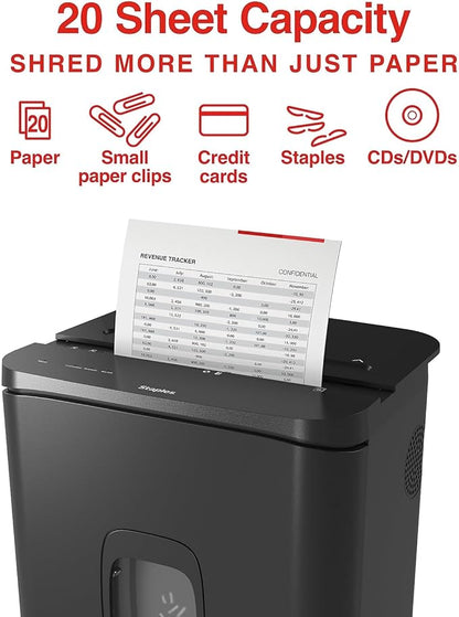 Staples 20-Sheet Micro-Cut Shredder – High-Security Document & Credit Card Shredding for Offices
