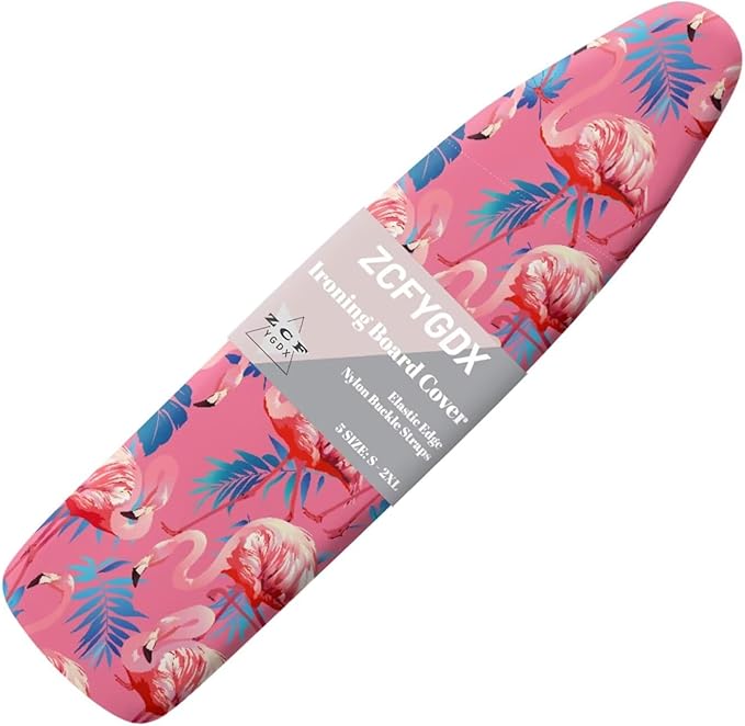 ZCFYGDX Flamingo Palm Leaf Print Ironing Board Covers (17 x 49 in) Hook & Loop Elastic Edge Easy to Install, Scorch Resistant,Lightweight & Breathable Anti-Slip & Wear-Resistant Home Size-M