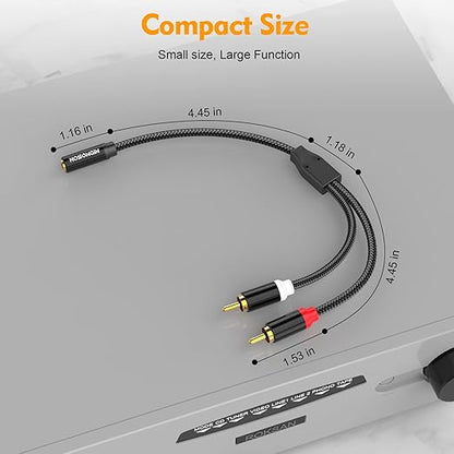 HOSONGIN RCA to 3.5mm Female Adapter (6-Inch) 2 Pack - Gold Plated Audio Converter for Headphones, Turntables, Car Stereos & Streaming - Connect Old School Gear to Modern Devices