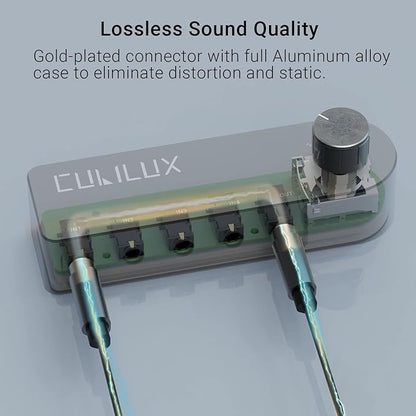 Cubilux Bidirectional 3.5mm Audio Switcher (1-in to 4-Out / 4-in to 1-Out), Stereo 1/8” Aux Selector Box for Speaker Headphones/Earphones, Audio Switch for Laptop Computer Smartphone Tablet