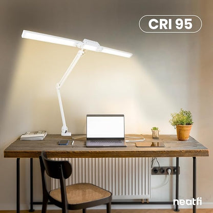 Neatfi LED Desk Lamp, Dimmable Desk Light with 360 SMD LEDs, 30W, CRI 95, Adjustable Color Temperature, Task Lamp for Home, Office, and Workbench (CCT, White, 41 Inches)